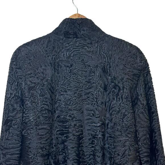 Vintage Made in Greece Size 10 Karakul Lamb Real Fur Black Coat Ovis Aries - Picture 9 of 13